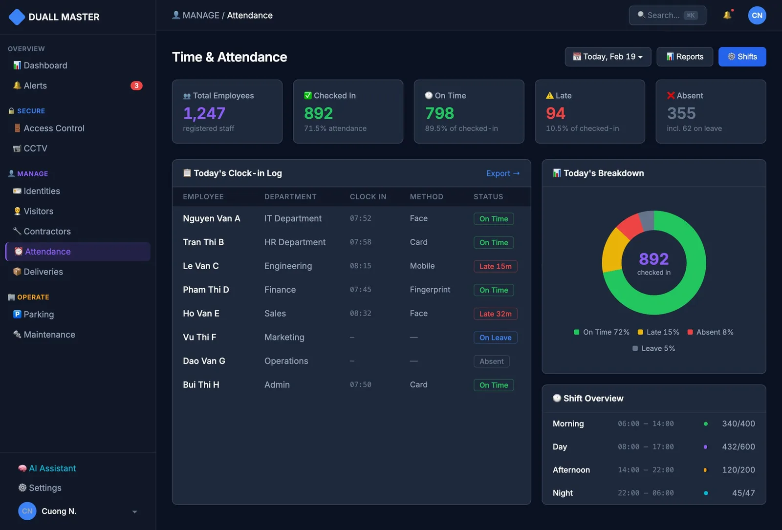 Attendance module screenshot