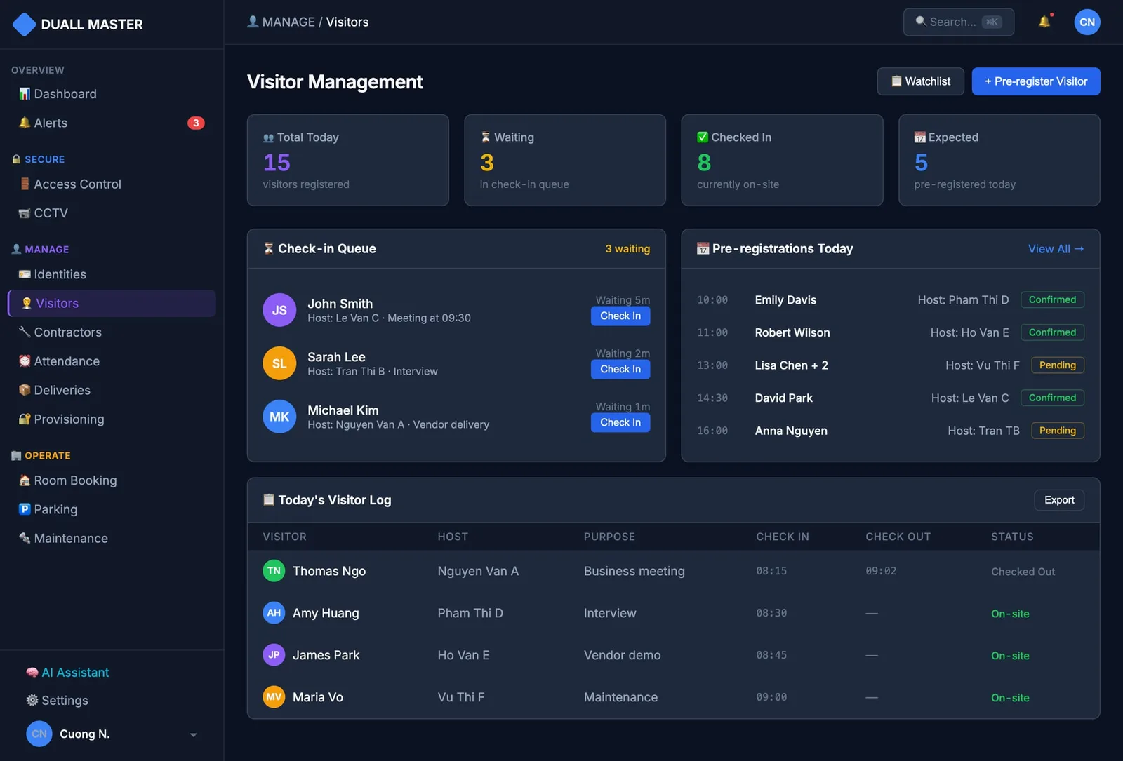 Visitor Management module screenshot
